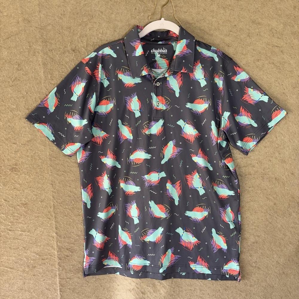 Chubbies Polo Shirt Mens Sz M Gray Bird is the Word Stretch Performance‎